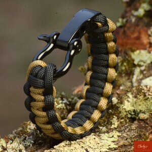 Men’s Black & Khaki 550 Paracord Bracelet – Adjustable 6.5"–7.0" Wrist(ID 196)